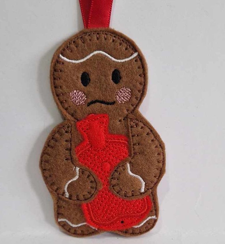 Hot Water Bottle Gingerbread Felt Hanging Decoration, Christmas Tree Decora