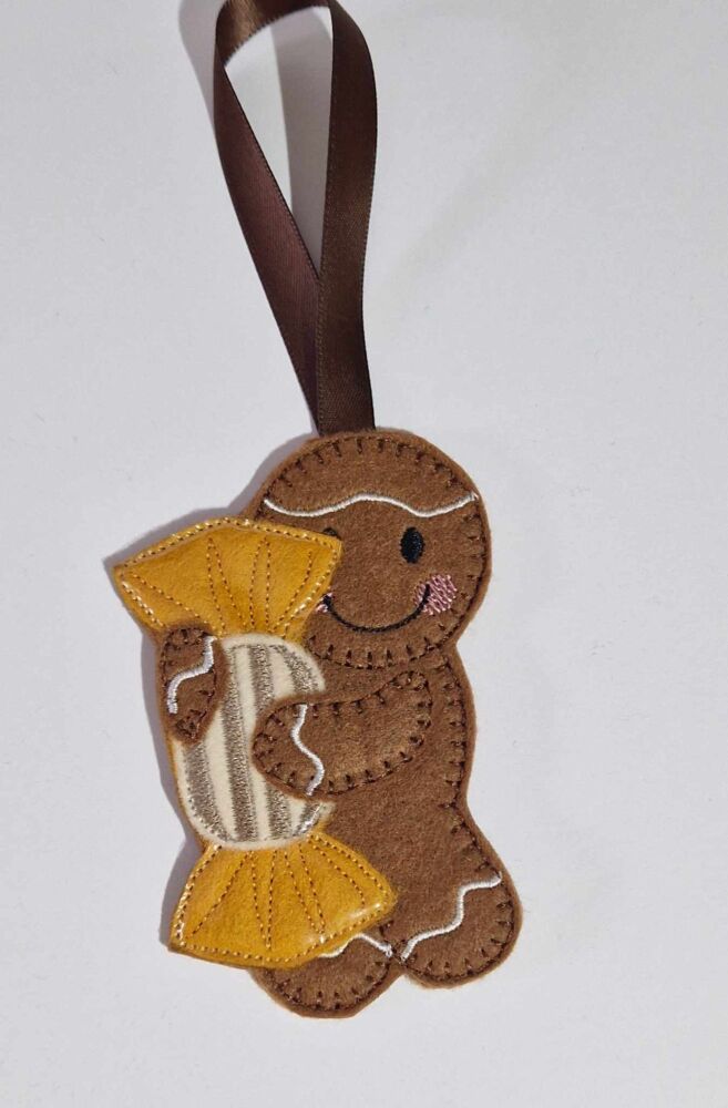 Humbug sweet Gingerbread Felt Hanging Decoration, Christmas Tree Decoration. Available as Keyring & Fridge Magnet too.