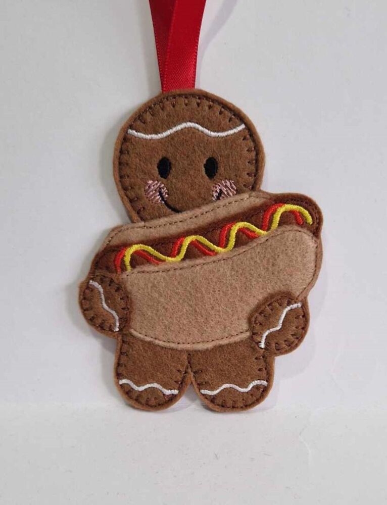 Hotdog Gingerbread Felt Hanging Decoration, Christmas Tree Decoration. Avai