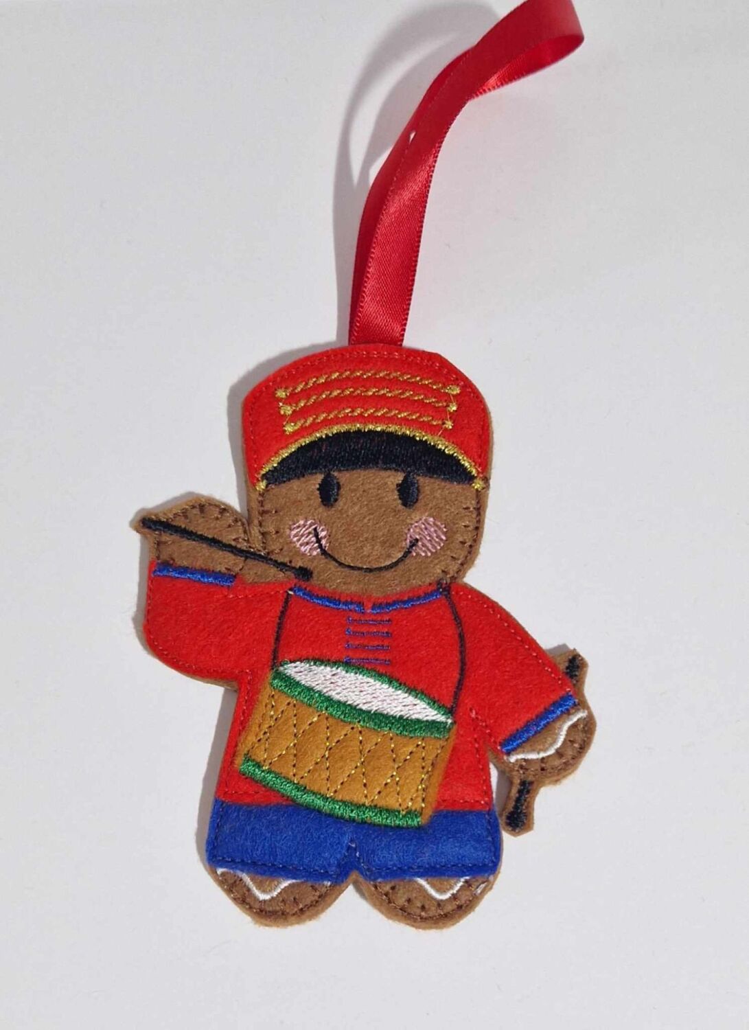 Drummer Drumming Gingerbread Felt Hanging Decoration, Christmas Tree Decora