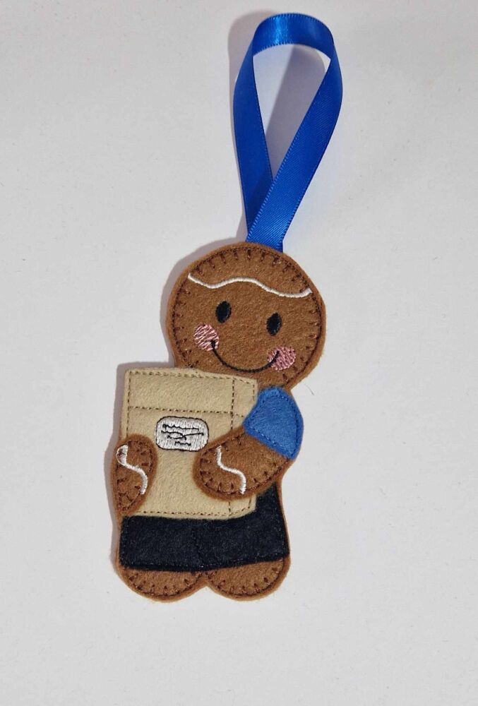 Delivery Driver Gingerbread Felt Hanging Decoration, Christmas Tree Decoration. Available as Keyring & Fridge Magnet too.