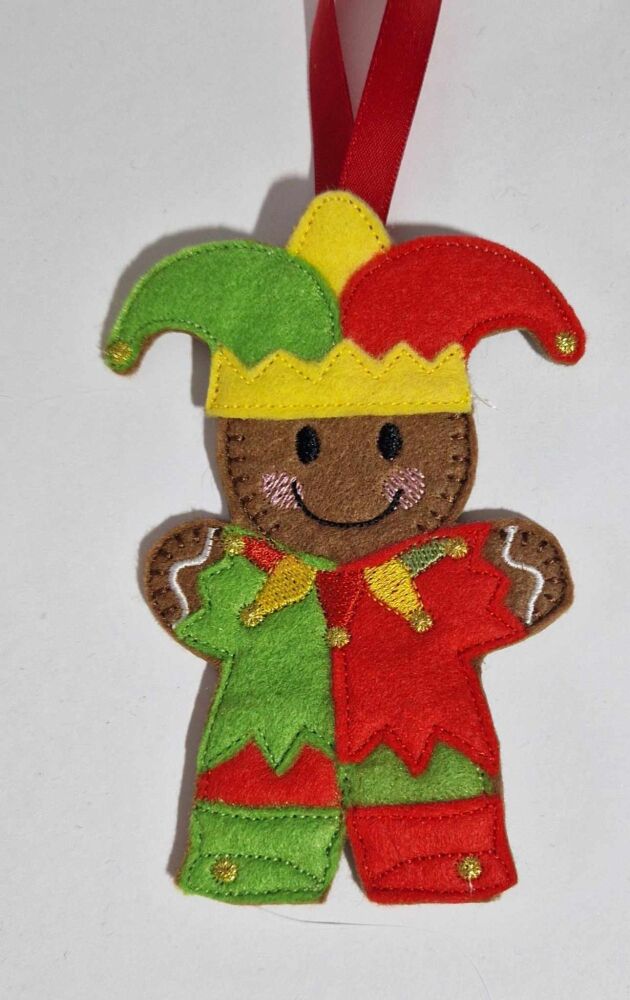 Jester Gingerbread Felt Hanging Decoration, Christmas Tree Decoration.  Court Jester, Fool ,Joker, Harlequinade, comedian