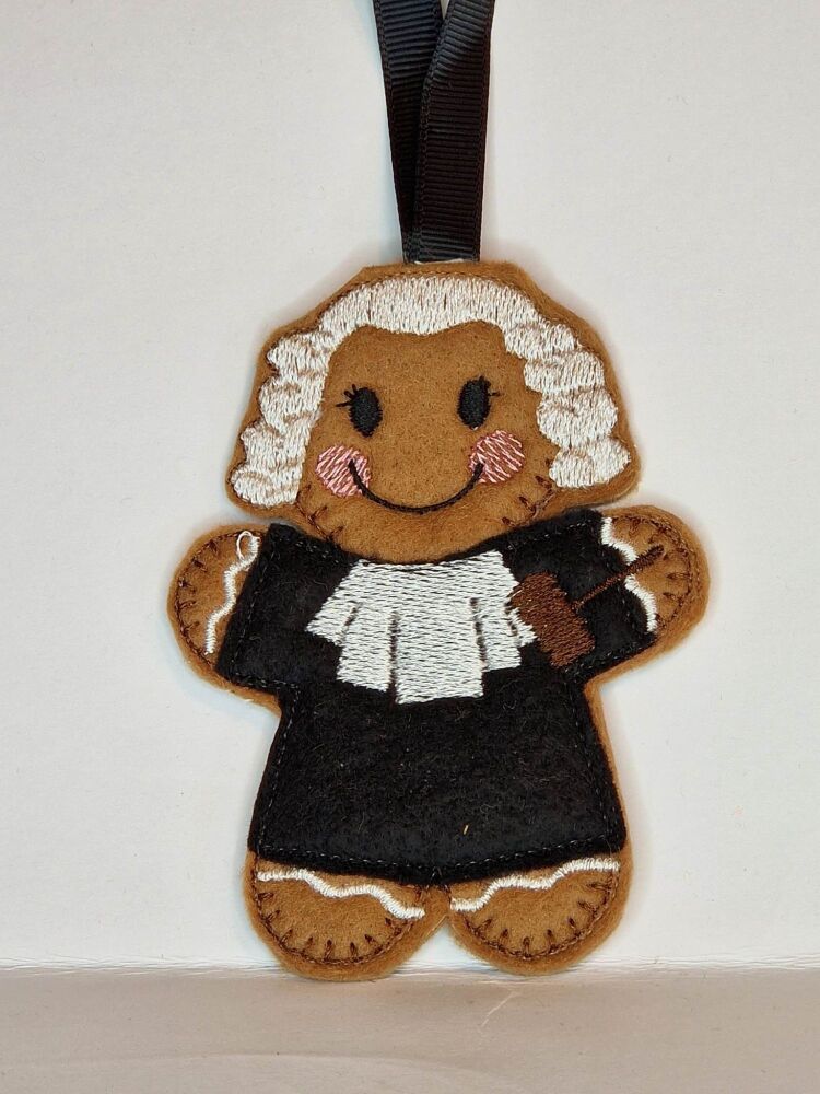 Judge Court of Law Gavel Gingerbread Felt Hanging Decoration, Christmas Tree Decoration. Available as Keyring & Fridge Magnet too.