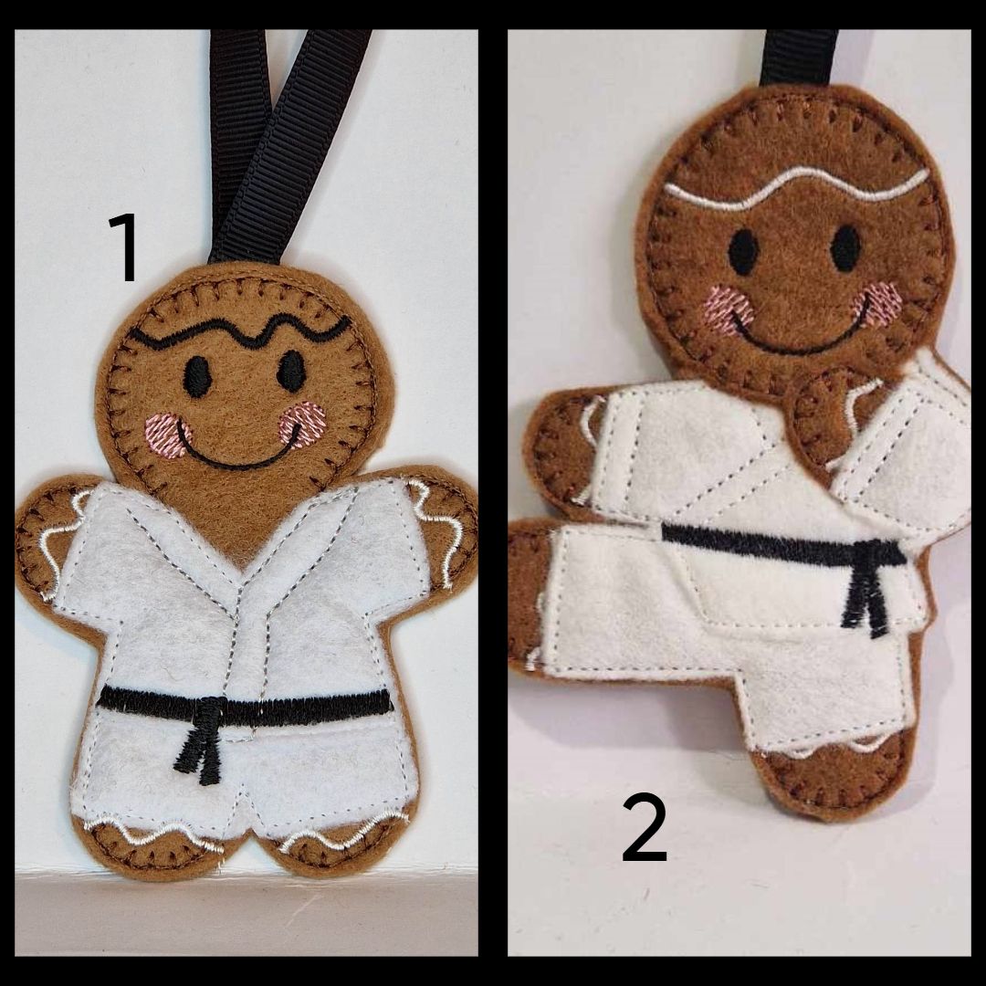 karate, Martial Arts, taekwondo, judo, Kick boxing Gingerbread Felt Hanging Decoration, Christmas Tree Decoration. Available as Keyring & Fridge Magne