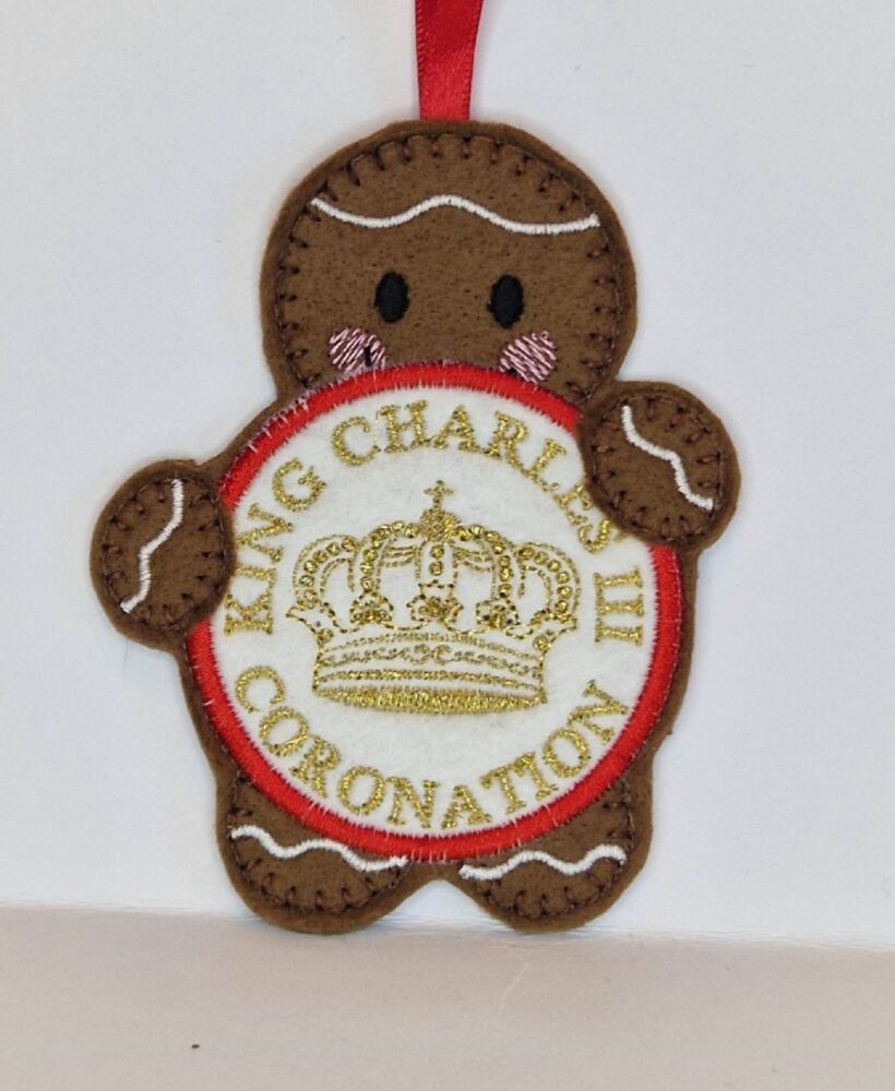 King Charles III Coronation Gingerbread Felt Hanging Decoration, Christmas 