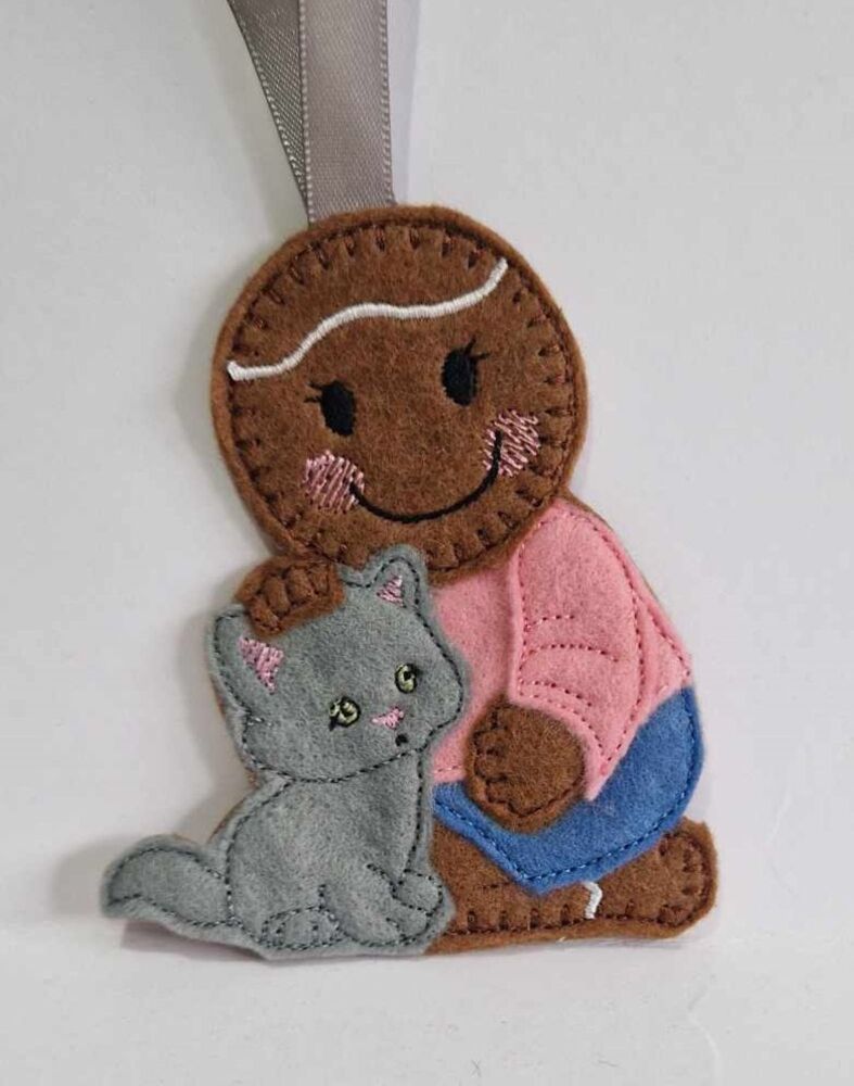 Kitty Love, Kitten, Cat Gingerbread Felt Hanging Decoration, Christmas Tree Decoration. Available as Keyring & Fridge Magnet too.