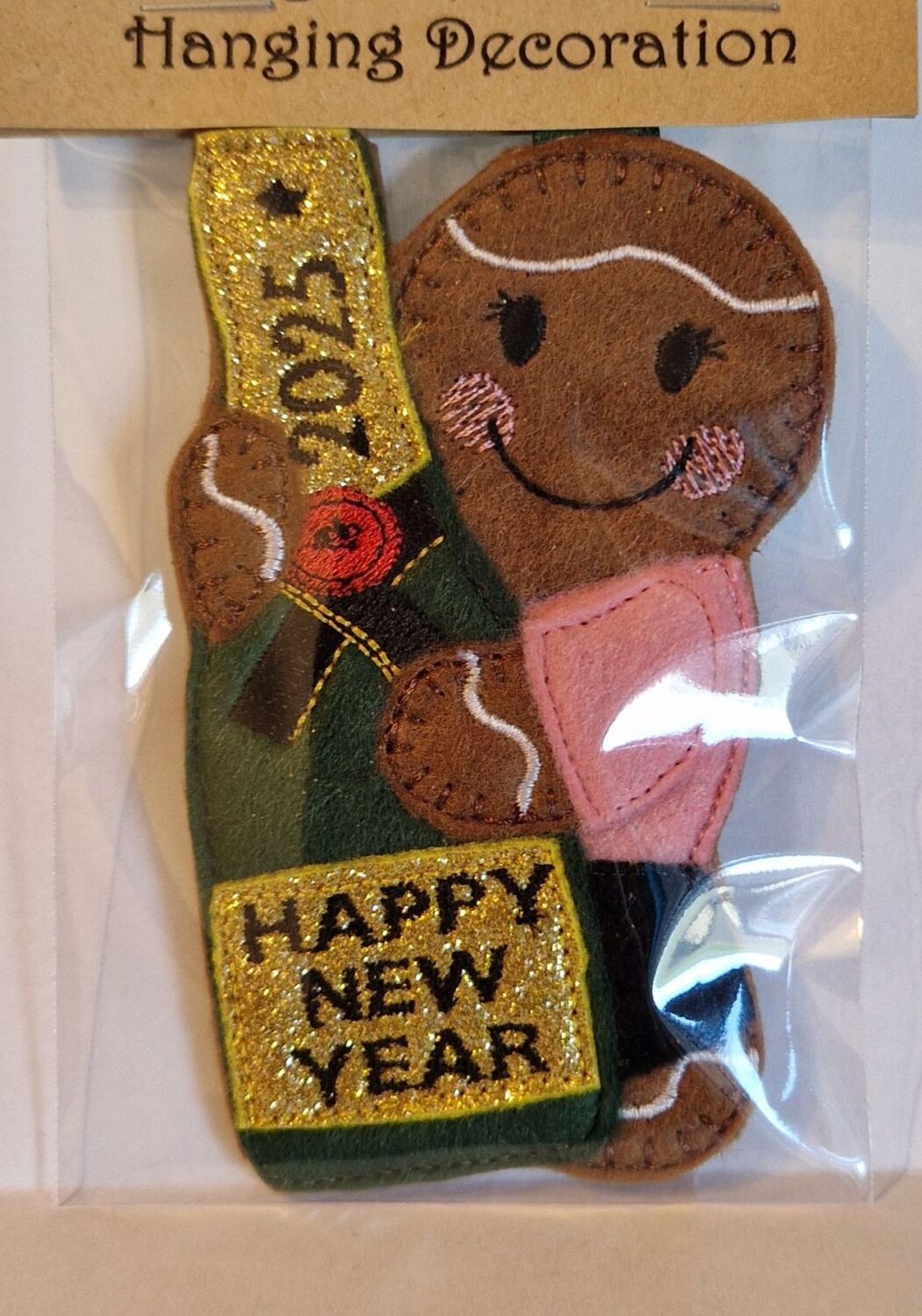 Champagne Gingerbread Felt Hanging Decoration, Christmas Tree Decoration. A