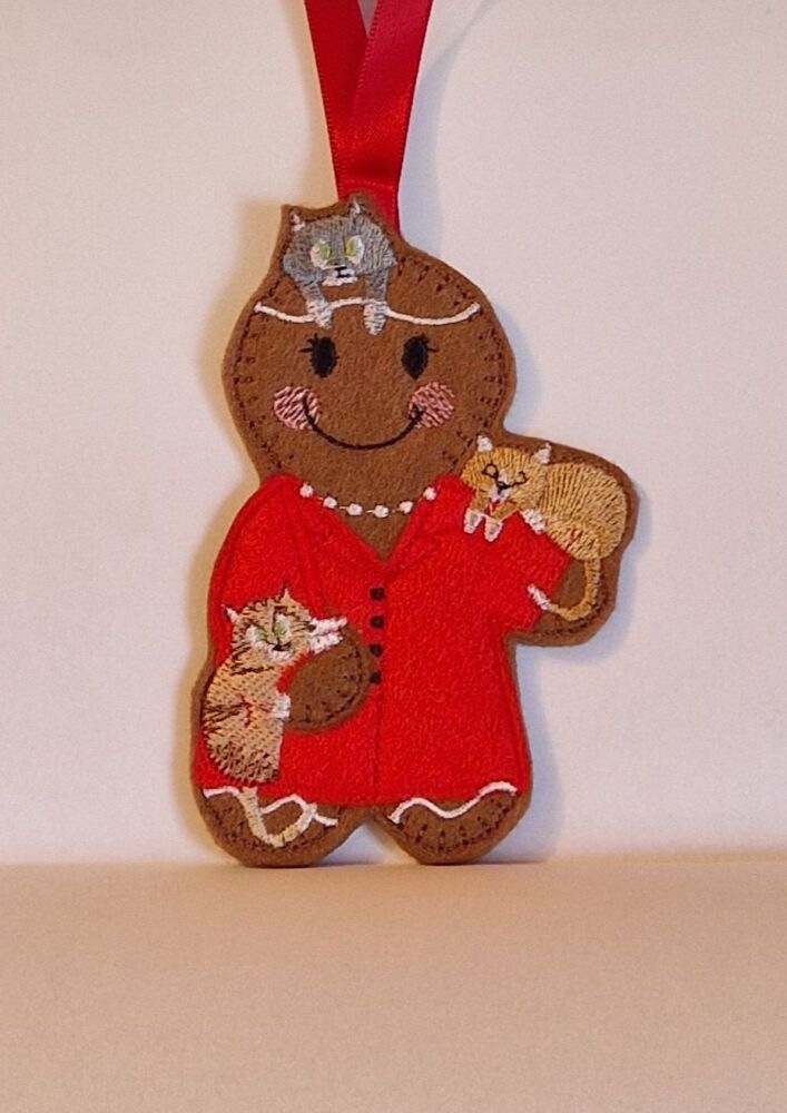 Crazy Cat Lady Gingerbread Felt Hanging Decoration, Christmas Tree Decoration. Available as Keyring & Fridge Magnet too.