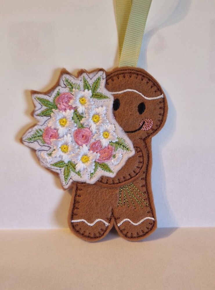 Florist, Flower Bouquet Gingerbread Felt Hanging Decoration, Christmas Tree Decoration. Available as Keyring & Fridge Magnet too.
