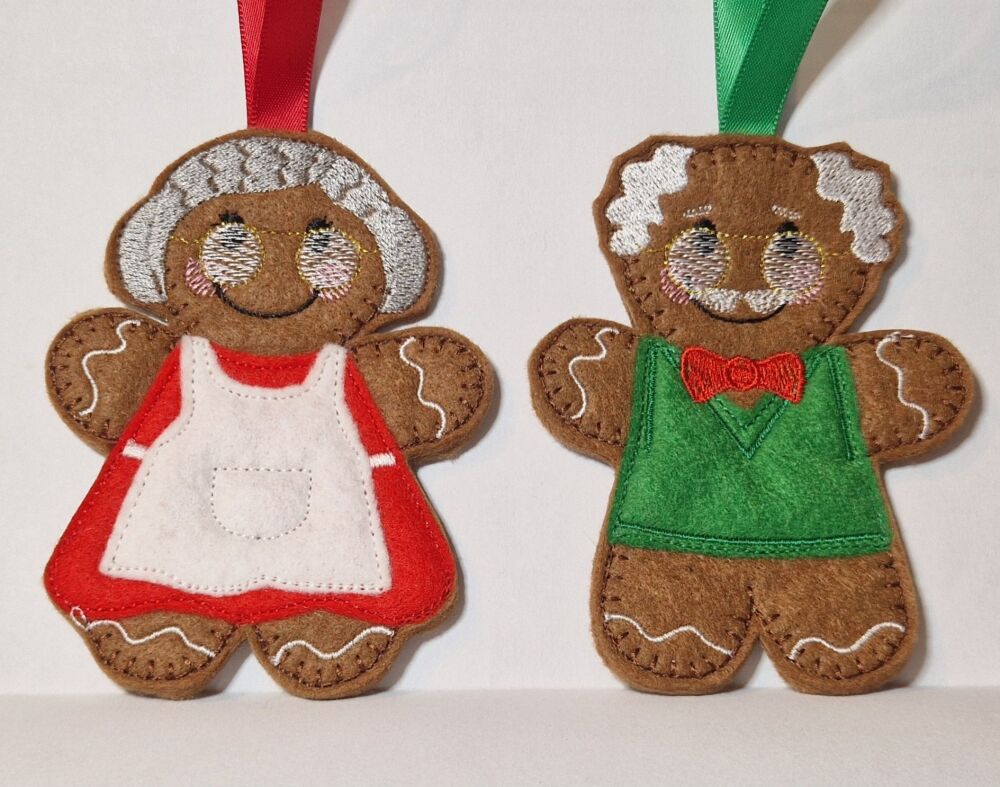 Grandparents  Gingerbread Felt Hanging Decoration, Christmas Tree Decoration. Available as Keyring & Fridge Magnet too.