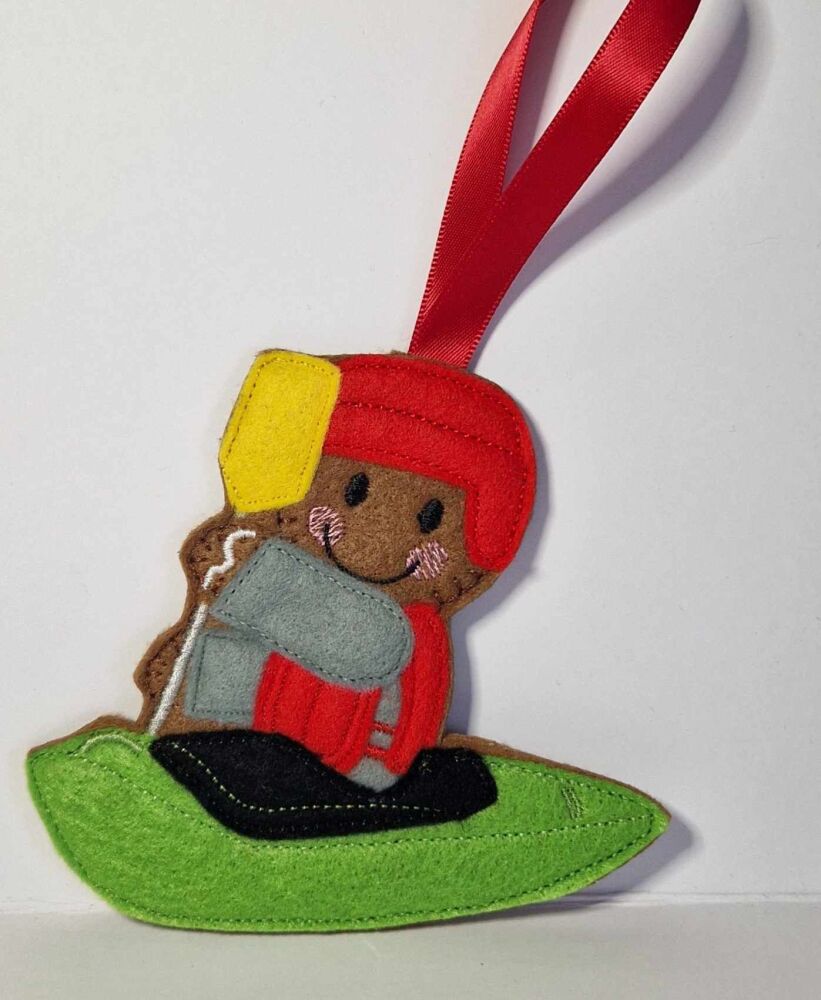 Kayak Gingerbread Felt Hanging Decoration, Christmas Tree Decoration. Available as Keyring & Fridge Magnet too.