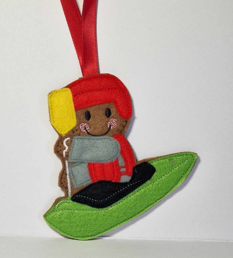 Kayak Gingerbread Felt Hanging Decoration, Christmas Tree Decoration. Available as Keyring & Fridge Magnet too.