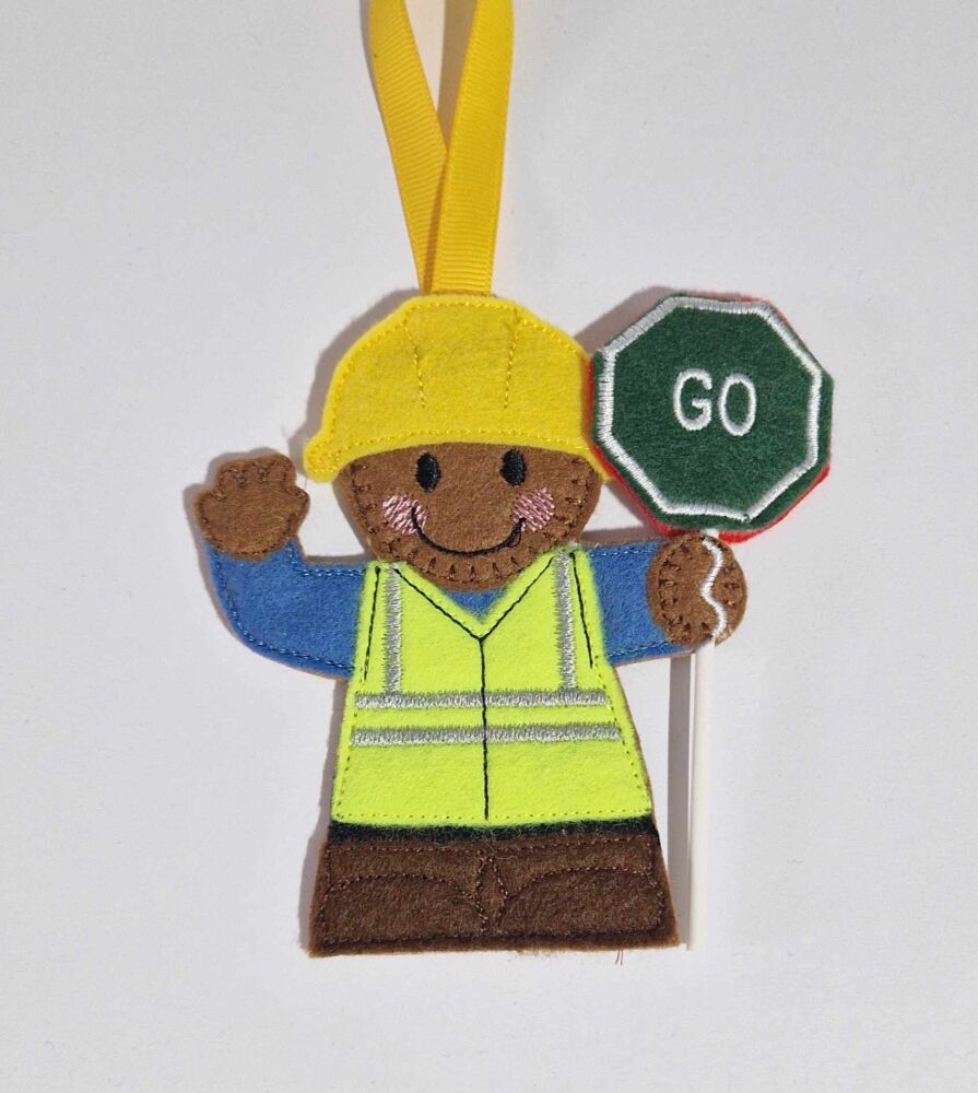 Construction Collection Stop Go Sign Gingerbread Felt Hanging Decoration, C