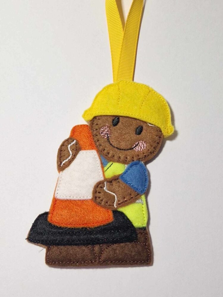 Construction Collection Traffic Cone Gingerbread Felt Hanging Decoration, C