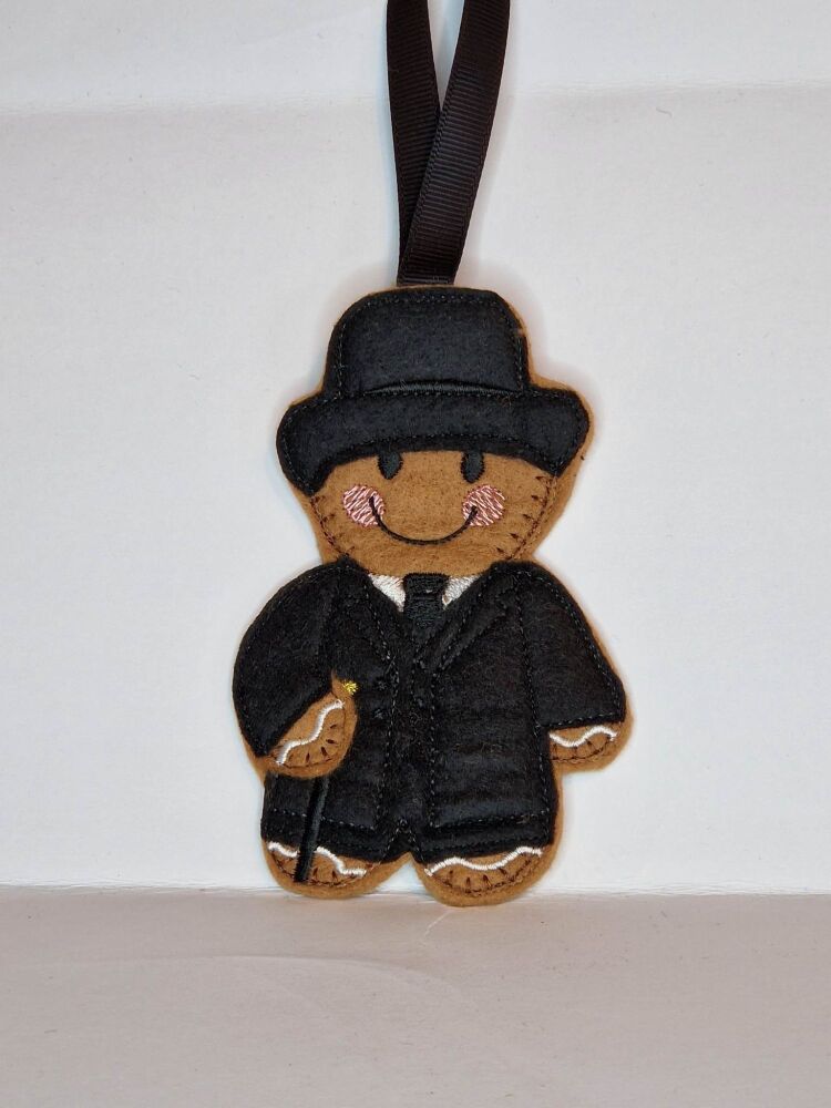 Funeral Director Gingerbread Felt Hanging Decoration, Christmas Tree Decoration. Available as Keyring & Fridge Magnet too.