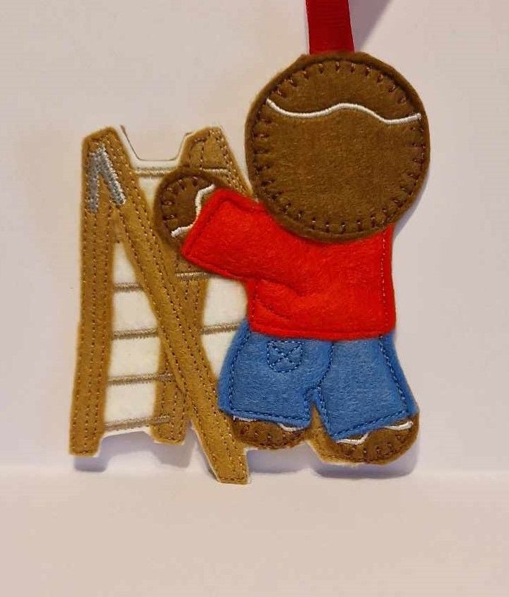 Gingerbread up a ladder Hanging Decoration, Fridge Magnet or Keyring.