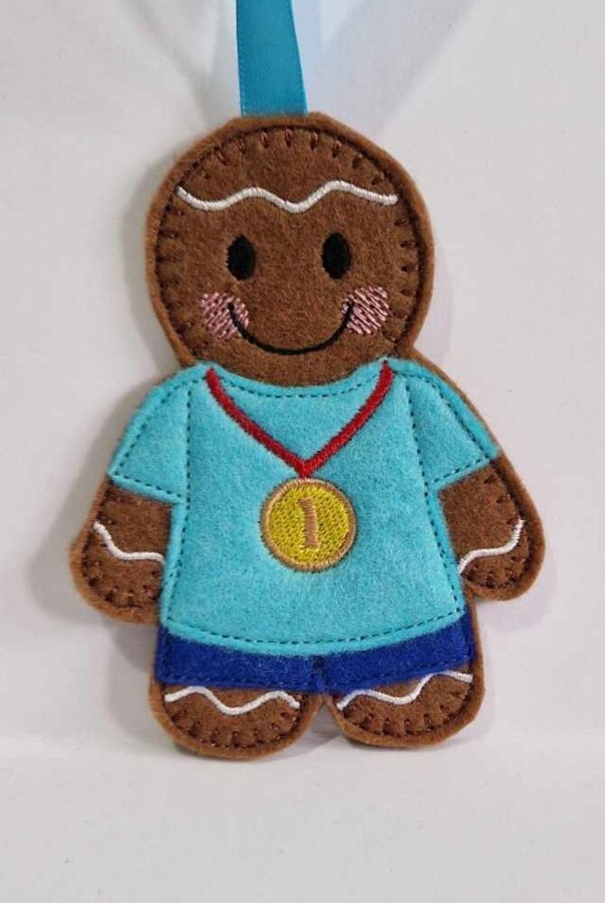 Medallist's Gingerbread Felt Hanging Decoration, Christmas Tree Decoration. Available as Keyring & Fridge Magnet too.