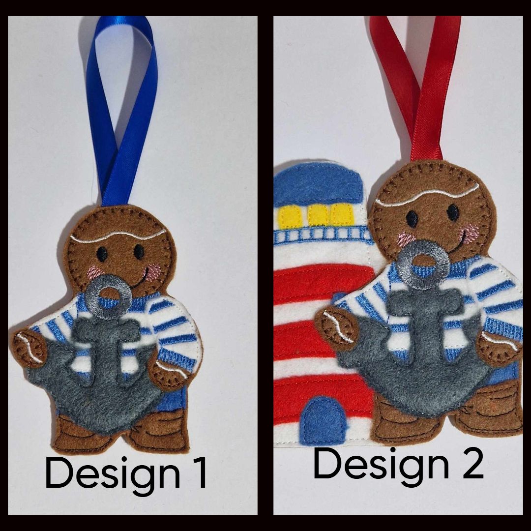 Lighthouse, Anchor Nautical Gingerbread Felt Hanging Decoration, Christmas Tree Decoration. Available as Keyring & Fridge Magnet too.