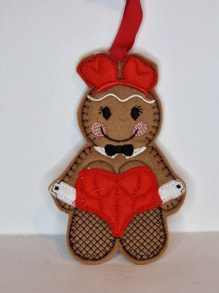 Nightclub Bunny Gingerbread Felt Hanging Decoration, Christmas Tree Decoration. Available as Keyring & Fridge Magnet too.