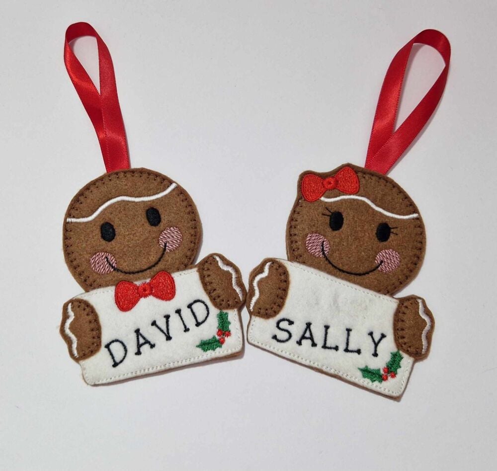 Personalised Name Gingerbread Felt Hanging Decoration, Christmas Tree Decor