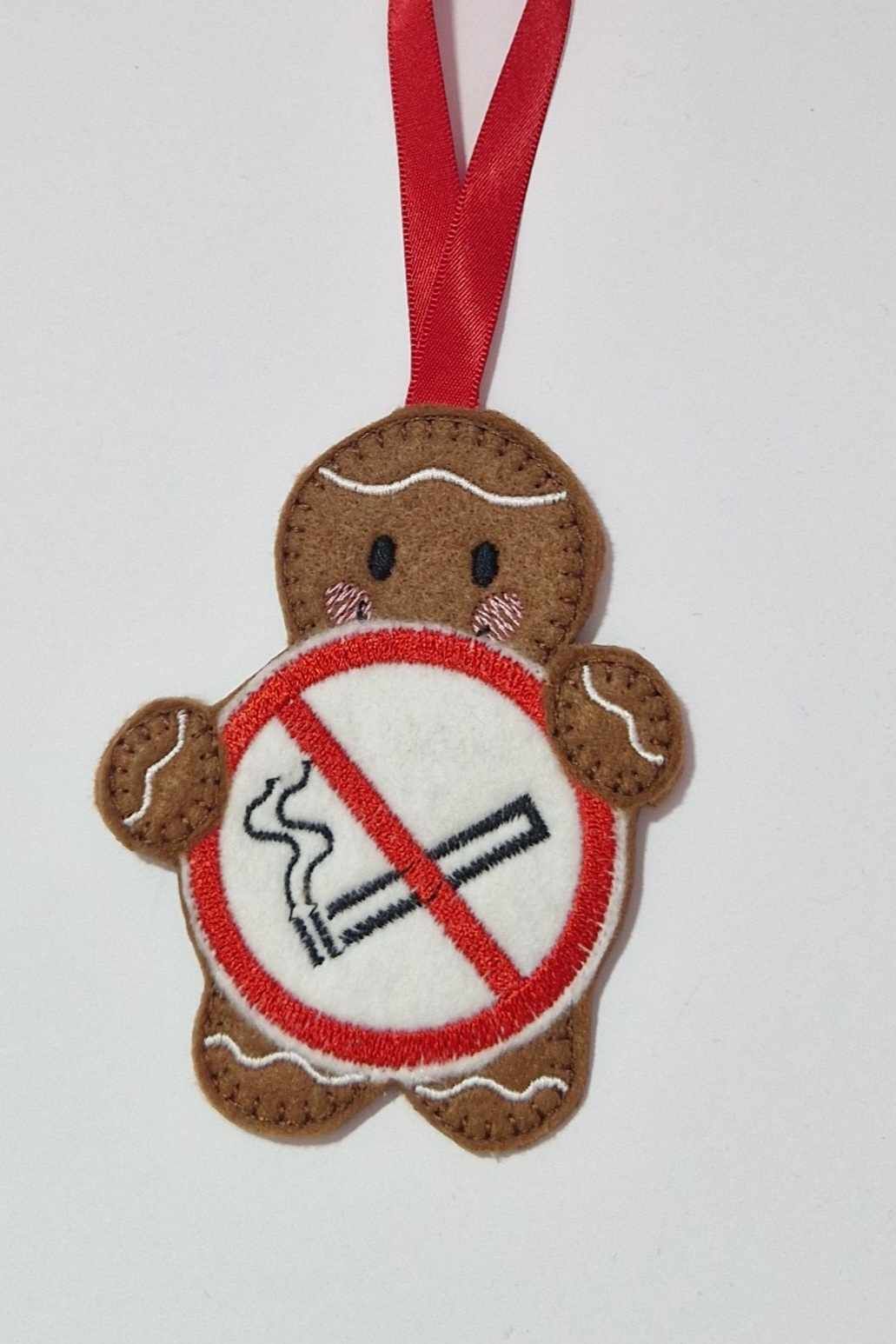 No Smoking Gingerbread Felt Hanging Decoration, Christmas Tree Decoration. 