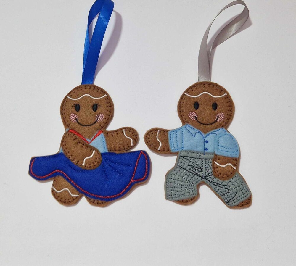 Northern Soul Dancers Gingerbread Felt Hanging Decoration, Christmas Tree Decoration. Available as Keyring & Fridge Magnet too.