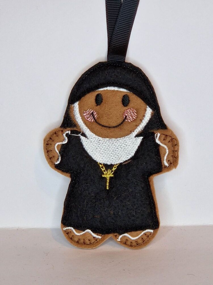 Nun Gingerbread Felt Hanging Decoration, Christmas Tree Decoration. Availab