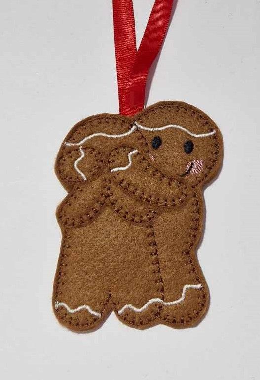 Guess Who?  Gingerbread couple Felt Hanging Decoration, Christmas Tree Decoration. Available as Keyring & Fridge Magnet too.