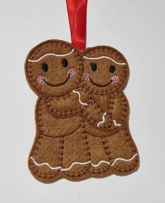 In Love Gingerbread couple Felt Hanging Decoration, Christmas Tree Decorati