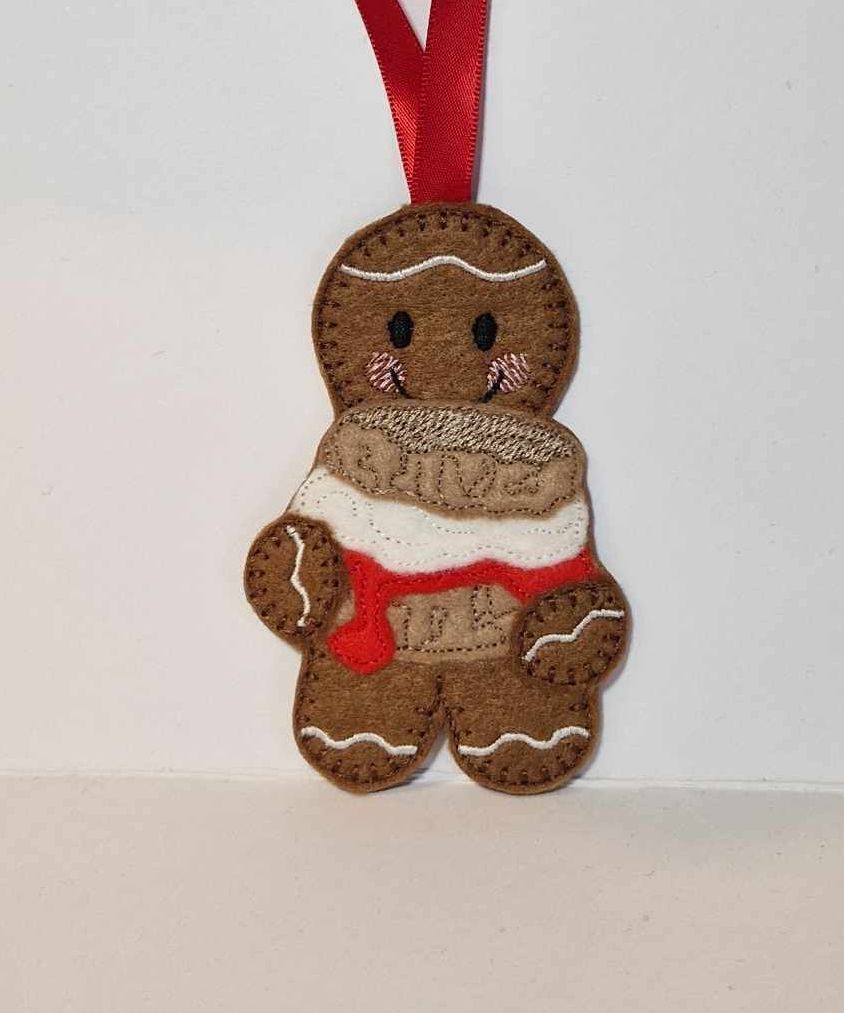 Scone with Jam and Cream Gingerbread Felt Hanging Decoration, Christmas Tree Decoration. Available as Keyring & Fridge Magnet too. Devon or Cornish