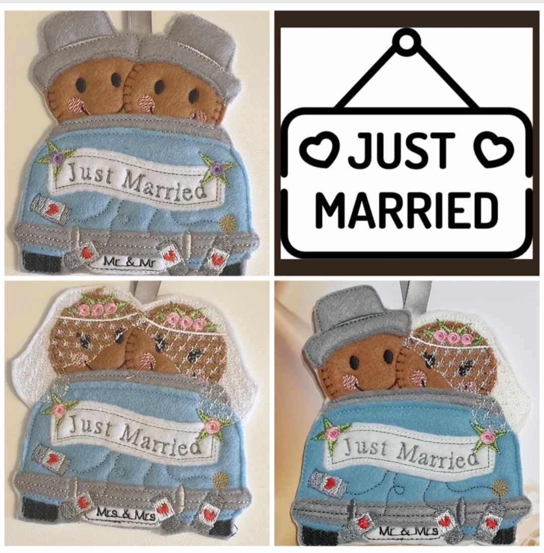 Bride & Groom Wedding car Gingerbread Felt Hanging Decoration, Christmas Tr