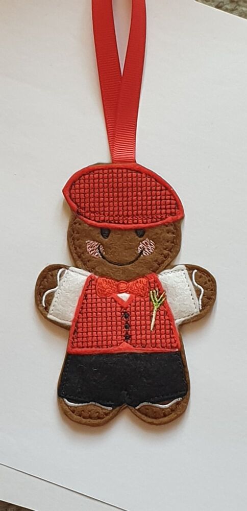 Welsh Boy Gingerbread Felt Hanging Decoration, Christmas Tree Decoration. Available as Keyring & Fridge Magnet too.