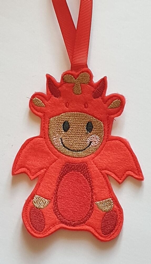 Welsh Dragon Gingerbread Felt Hanging Decoration, Christmas Tree Decoration. Available as Keyring & Fridge Magnet too.