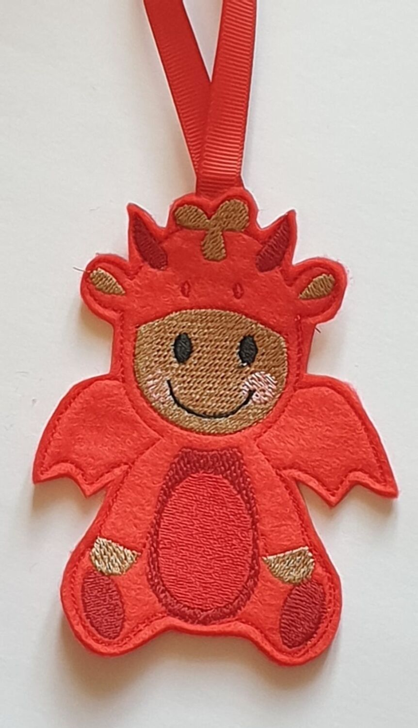 Welsh Dragon Gingerbread Felt Hanging Decoration, Christmas Tree Decoration