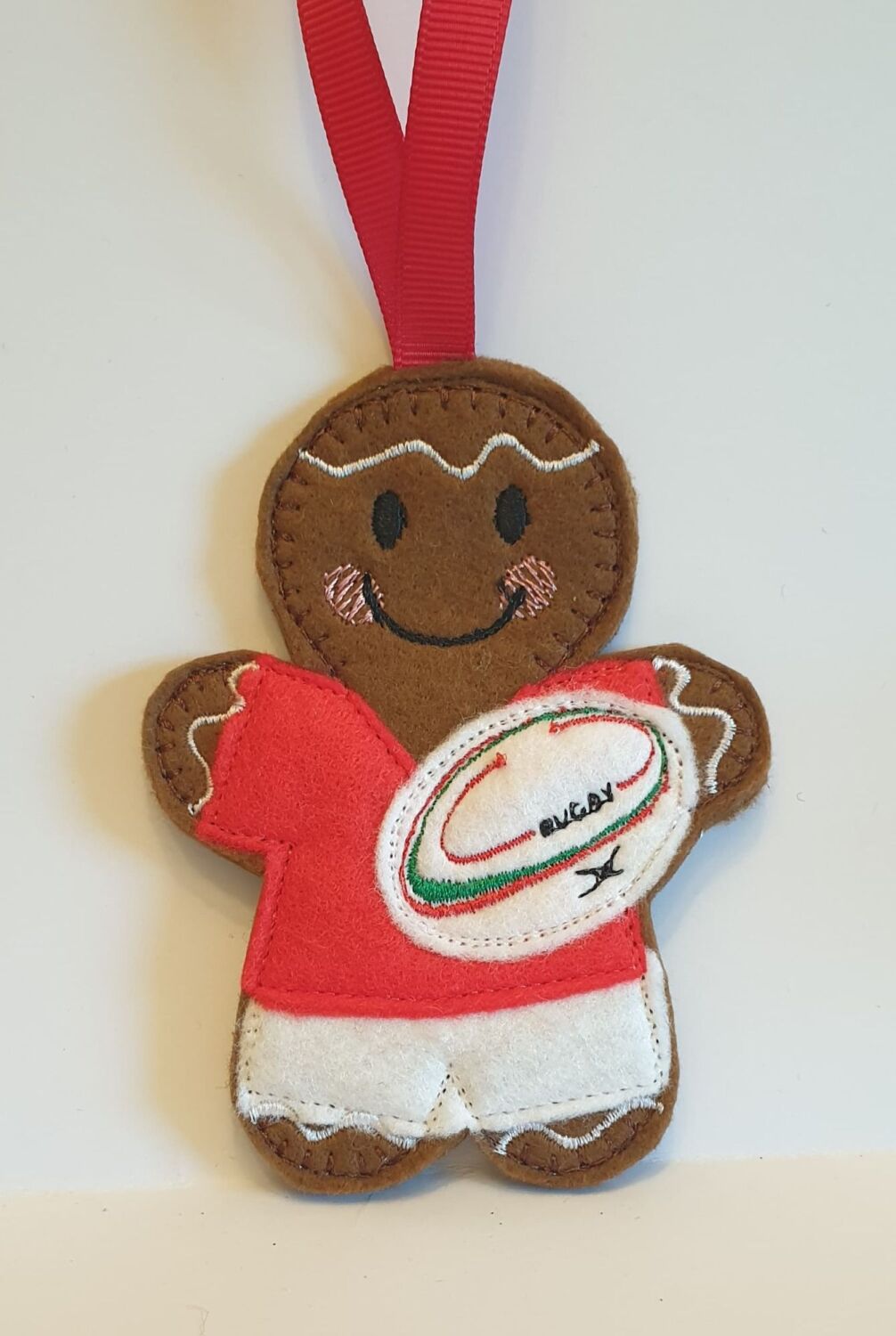 Welsh Rugby Gingerbread Felt Hanging Decoration, Christmas Tree Decoration.