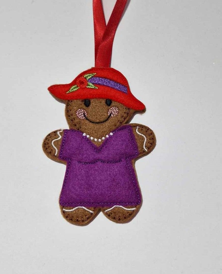 Red Hat Lady Gingerbread Hanging Decoration, Fridge Magnet or Keyring.