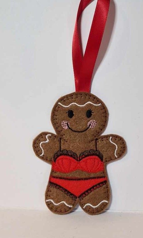 Lingerie Gingerbread Felt Hanging Decoration, Christmas Tree Decoration. Available as Keyring & Fridge Magnet too.