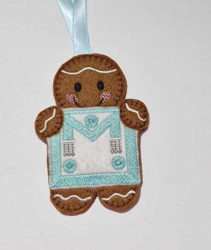 Freemason Masonic Apron Gingerbread Felt Hanging Decoration, Christmas Tree Decoration. Available as Keyring & Fridge Magnet too.