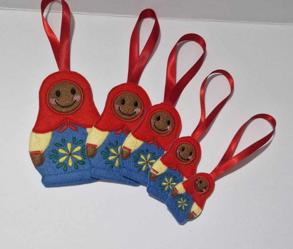 Set of 5 Matryoshka Dolls, Russian Dolls Gingerbread Felt Hanging Decoratio