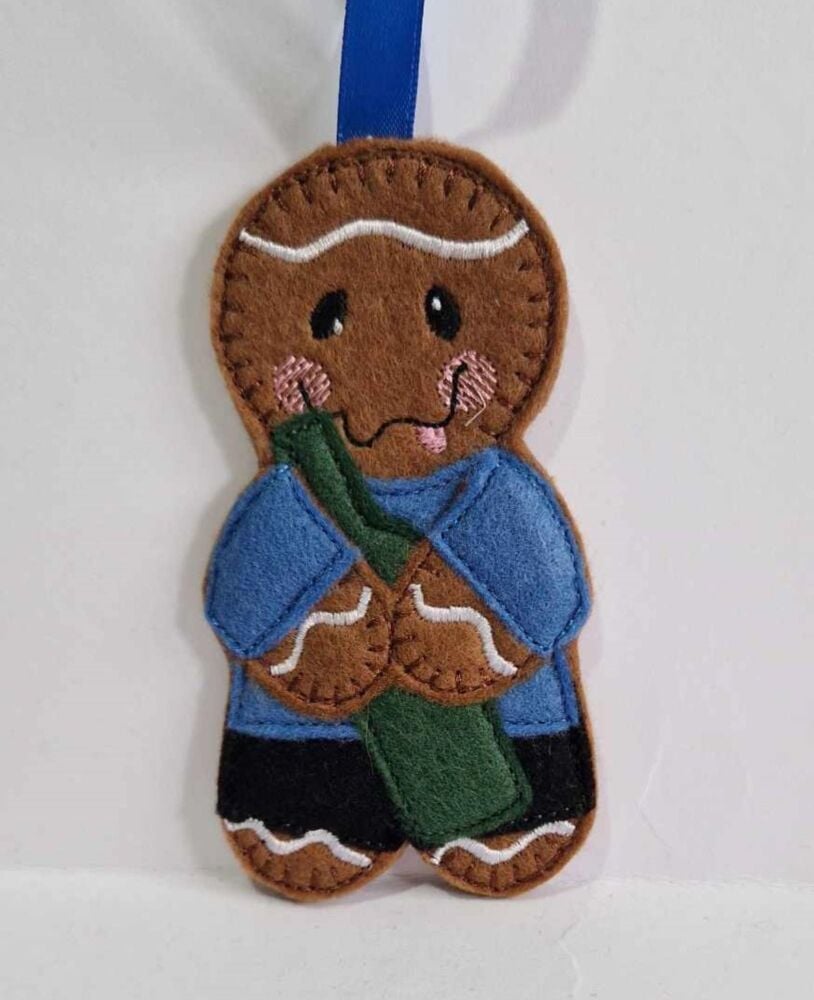 A very Merry Drunk Gingerbread Felt Hanging Decoration, Christmas Tree Deco