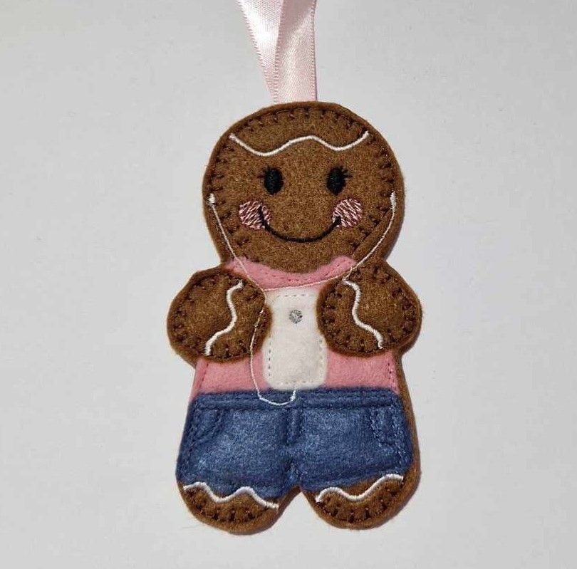 Mobile Phone Gingerbread Felt Hanging Decoration, Christmas Tree Decoration. Available as Keyring & Fridge Magnet too.