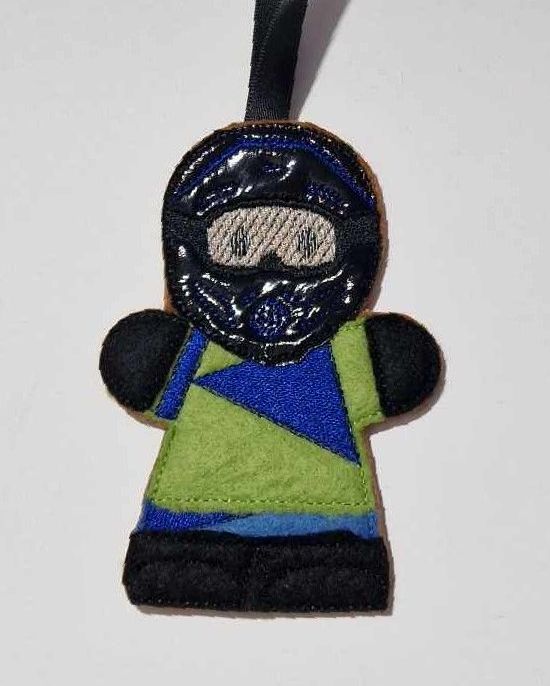 Motocross Off-road motorcycle racing Gingerbread Felt Hanging Decoration, Christmas Tree Decoration. Available as Keyring & Fridge Magnet too.