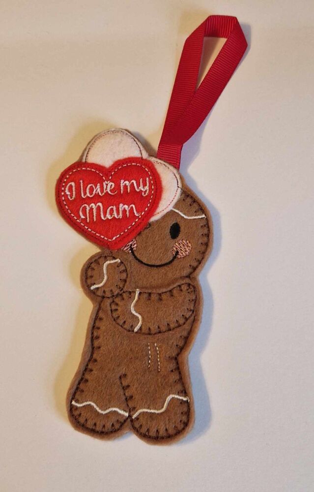 I Love my MUM, MAM, MOM  Balloons Gingerbread Felt Hanging Decoration, Christmas Tree Decoration. Available as Keyring & Fridge Magnet too.