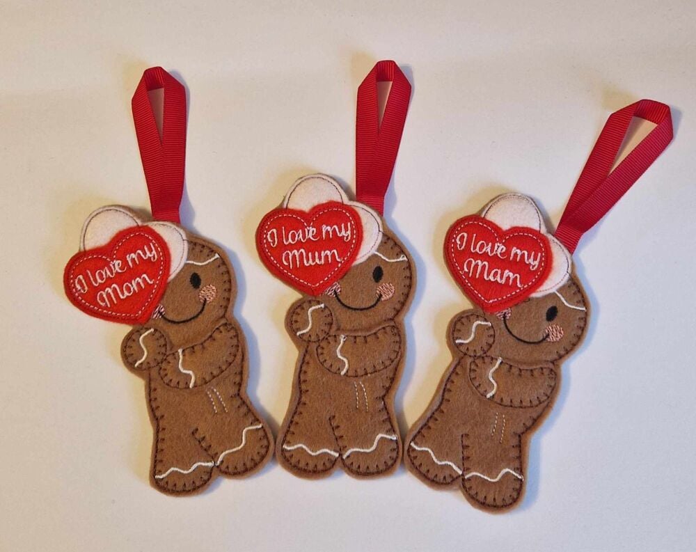 I Love my MUM, MAM, MOM  Balloons Gingerbread Felt Hanging Decoration, Christmas Tree Decoration. Available as Keyring & Fridge Magnet too.