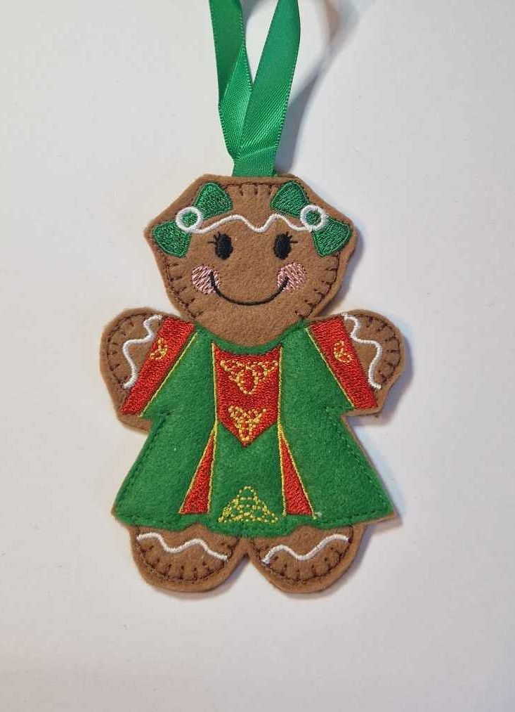 Irish Dancer Gingerbread Felt Hanging Decoration, Christmas Tree Decoration. Available as Keyring & Fridge Magnet too.