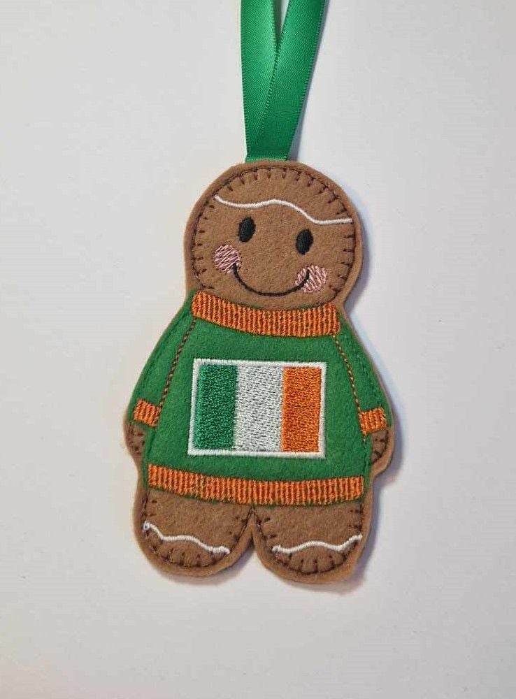 ST. Patricks Day Irish Flag Jumper Gingerbread Felt Hanging Decoration, Christmas Tree Decoration. Available as Keyring & Fridge Magnet too.