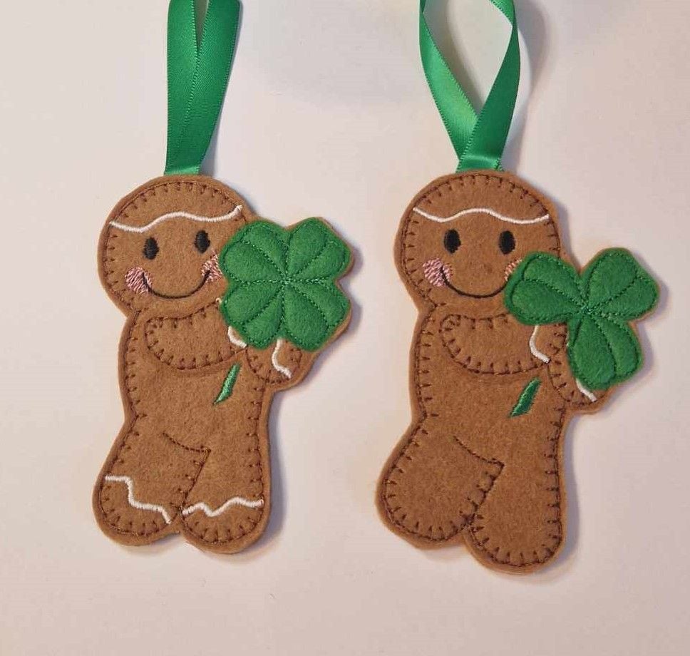 ST. Patricks Day, Irish, Shamrock Gingerbread Felt Hanging Decoration, Chri