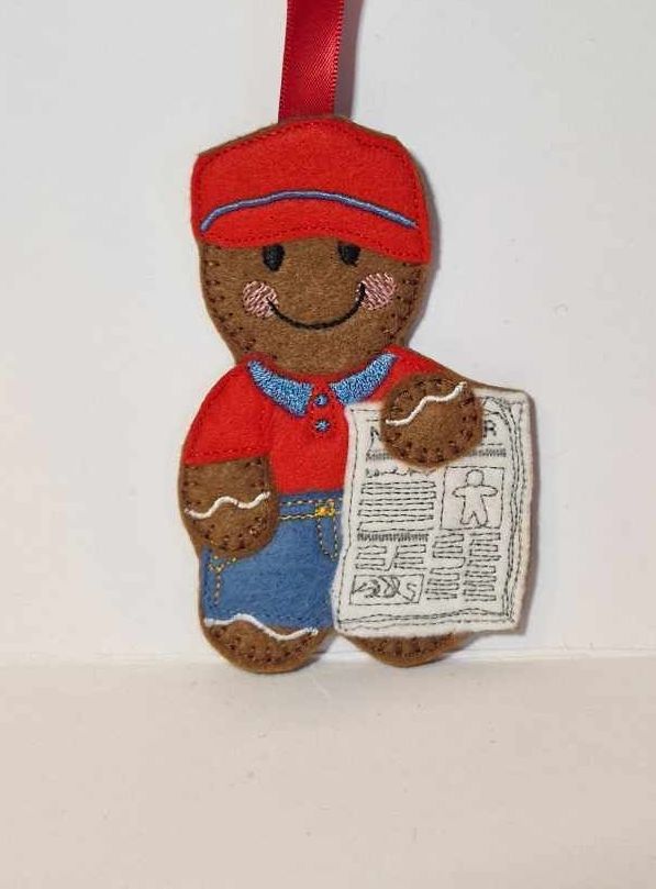 Paperboy Paper Boy Gingerbread Felt Hanging Decoration, Christmas Tree Deco