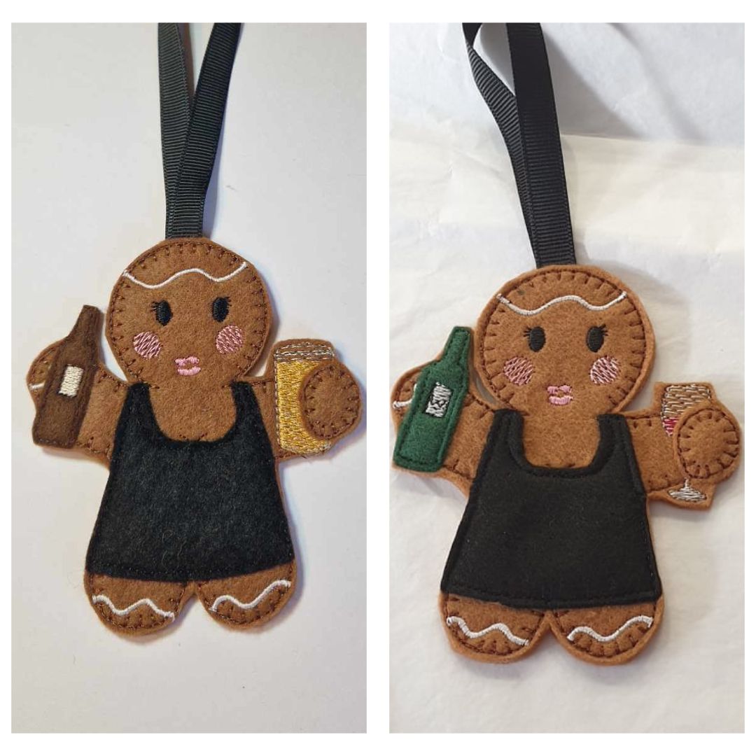 Party Girl Gingerbread Felt Hanging Decoration, Christmas Tree Decoration. Available as Keyring & Fridge Magnet too.