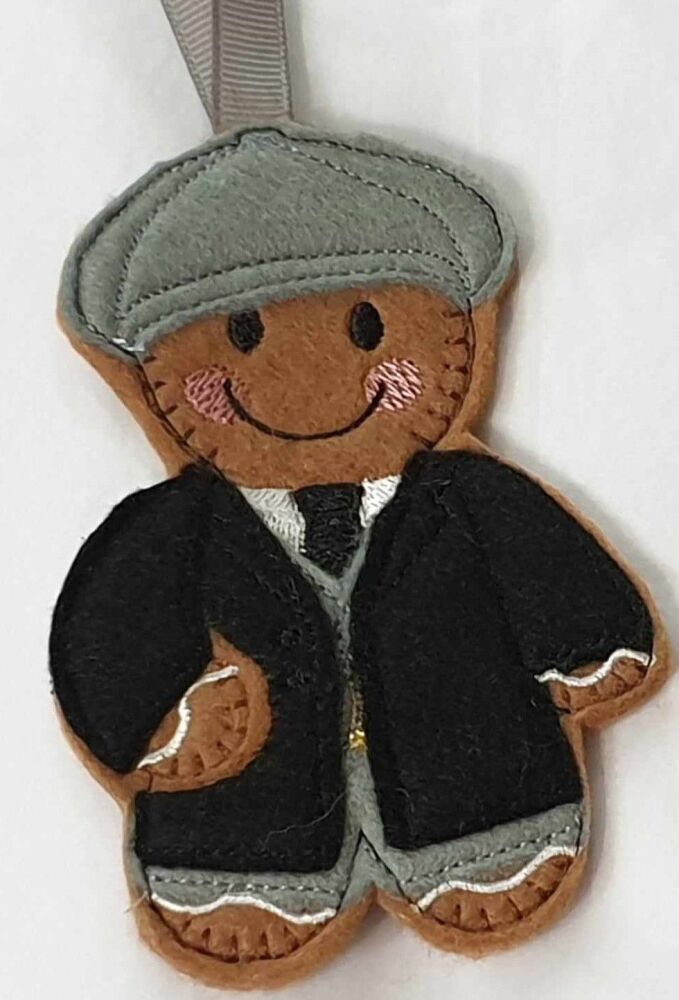 Peaky Blinder Gingerbread Felt Hanging Decoration, Christmas Tree Decoration. Available as Keyring & Fridge Magnet too.